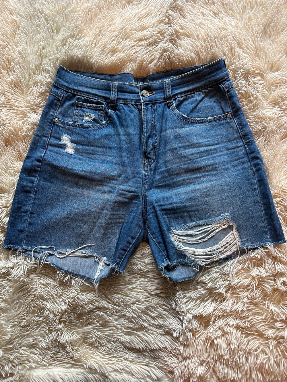 Rewash Blue Ripped Denim Shorts with Frayed Hem